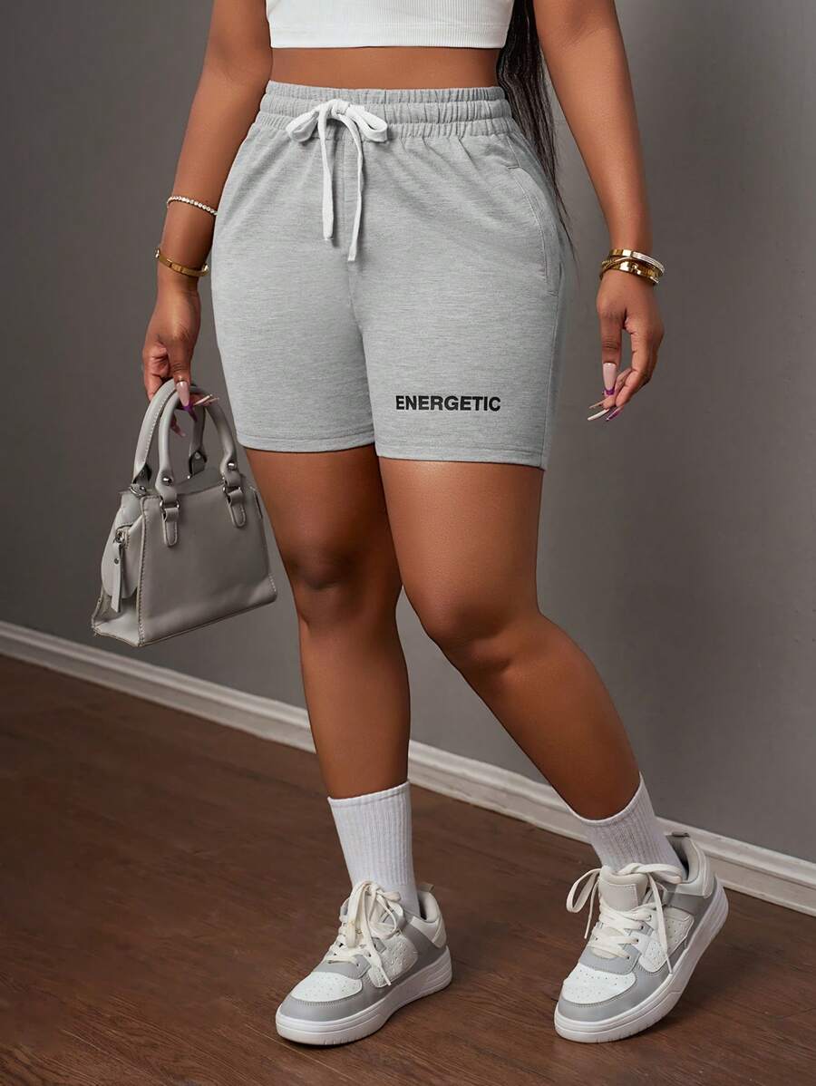 Slaydiva 2025 Spring And Summer New Style Music Festival Easter Western Style Nomadic Style Birthday Party Graduation Season Student Wear Daily Outing Basic And Versatile Leisure Vacation Cruise Travel Beach Seaside Sunbathing Internet Celebrity Hot Style Simple And Casual Street Style Women's Casual Basic Sporty Elastic Waist Letter Logo Print Pocket Fitted Short