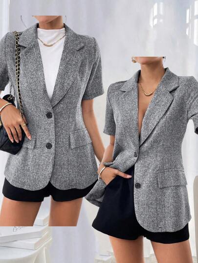 RosyDaze French Elegant Chic Daily Casual Versatile Loose Short Sleeve Lapel V-Neck Spring Summer Women Blazer