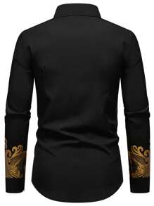 Manfinity Homme Men's Simple Fashion Long Sleeve Shirt, Suitable For Summer - Black - View 2