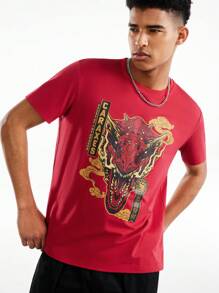 HOUSE OF THE DRAGON X SHEIN Camiseta de manga corta para hombre con estampado de letra y gráfico