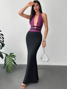 Firerie Women's Extra Long Wrap Around Neck Solid Color Dress, Minimalist Fashion, Suitable For Summer Concert Rave Outfit Women - Black - View 7