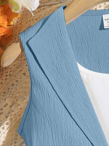 Áo khoác vest không tay cho bé gái tuổi mới lớn có thắt lưng nơ và quần short Bộ thời trang thường ngày, trang phục hàng ngày cho anh chị em/đồng phục (2 bộ được bán riêng) - Màu xanh lam - Xem 4