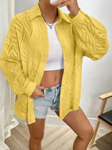 INAWLY Camisa casual holgada de jacquard para mujer, ideal para vacaciones - Amarillo - Ver 5