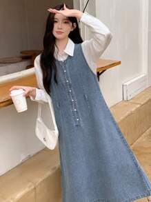 DAZY 女士牛仔背带裙，无袖，秋季服装