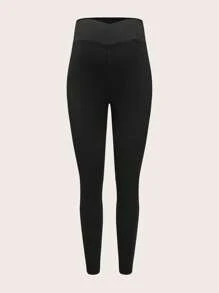 SHEIN Maternity Skinny Pants Black Gray Assorted Mesh Contrast Adjustable Waist Pregnant Women Solid Color High Elasticity Leggings, Suitable For Daily Casual Wear