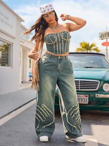 SHEIN EZwear Pantalones largos vaqueros informales de talla grande, apropiados para el verano
