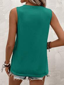 SHEIN Clasi Top holgada de mujer con diseño de rayas de unicolor y cuello redondo - Verde - Ver 2