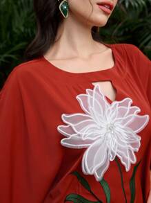Al Najma 优雅 3D 花朵女士土耳其和阿拉伯传统长裙，春夏 - 橘色 - 查看 5