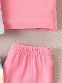 SHEIN Playful Pals 6 pièces/set T-shirt à manches courtes avec volants à imprimé floral et short, tenue décontractée pour jeune fille. Convient pour les sorties d'été et le port quotidien - Multicolore - Voir 4