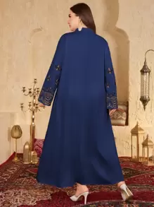 Al Najma Plus Size Women's Geometric Print V-Neck Loose Arabic Long Dress,Modest