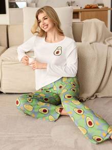 Conjunto de pijama de mujer con estampado de aguacate, casual y de moda, apto para el verano - Multicolor - Ver 1
