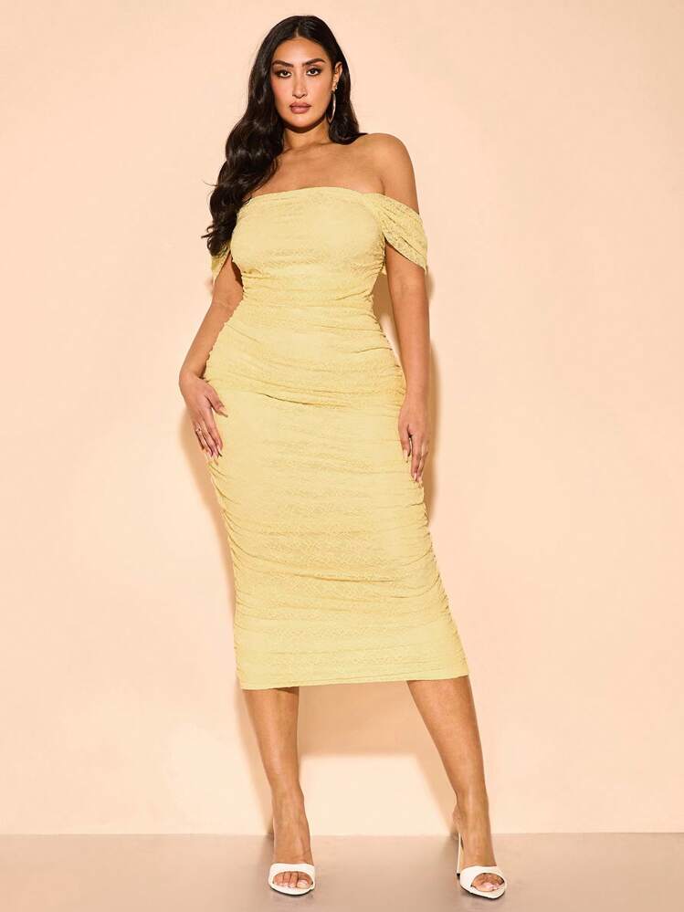 yellow dress shein MOD Women Elegant One Shoulder Long Dress,Summer Ruched Lace Cutout Garden Party Holiday,Wedding Guest Bridal Shower Engagement Sleeve Length jasmine-elias-yellow-floral-dress,-shein - Jasmine Elias