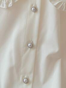 Chiquease Chemise élégante et décontractée pour femmes avec col claudine, couleur unie, manches courtes - Blanc - Voir 4