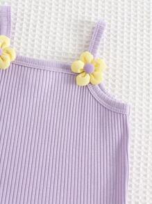 Cozy Pixies 2pcs/Set Baby Girl 3D Flower Knit Soft Camisole Top And Mesh Skirt Set