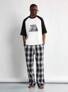 SUMWON Need More Sleep 图案插肩棒球 T 恤家居服街头休闲运动上衣超大版型七分袖冬秋款时尚 - 黑與白 - 查看 4