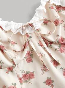 SHEIN MOD Parte superior con tirantas de moño con estampado floral diminuto, encaje bordado y parches, talla grande - Multicolor - Ver 3