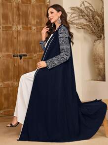 Al Najma Women's Pattern Pleated Splice Conservative Elegant Arabic Abaya, Modest Robe