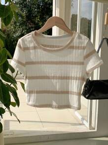 Comfortcana Women Ribbed Ribbed T-Shirt, Minimalist Fashion, Suitable For Summer