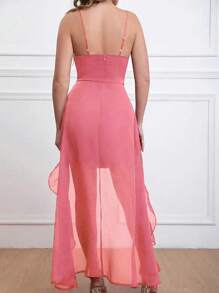 Summer Standard Size Elegant & Sexy Women's Red Spaghetti Strap Maxi Dress - Pink - View 2