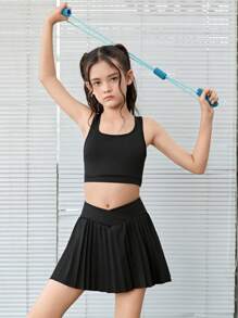 SHEIN Tween 女童休闲针织纯色吊带背心和短裙短裤运动套装