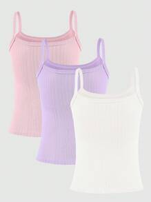 3 件套女孩简约时尚粉色、紫色、白色舒适吊带背心内衣 - 彩色 - 查看 2