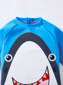 SHEIN 1 pezzo Costume da bagno a una pezza con motivo a squali per ragazzo giovane, design a maglia carino e alla moda con pinna dello squalo 3D, per spiaggia, costume da bagno, surf, primavera/estate