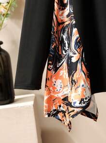 Lacomfia 2pcs Plus Size Colorblock Print Asymmetrical Top And Pants Set