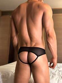 DrisQ Calzoncillos para hombre de unicolor, de malla transparente y sexy con diseño hueco