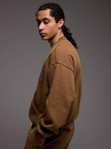 Jersey Raised 'Musero' 做旧 Logo 圆领带口袋运动服上衣（仅限上衣） - 咖啡棕 - 查看 3