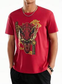 HOUSE OF THE DRAGON X SHEIN Camiseta de manga corta para hombre con estampado de letra y gráfico