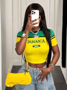 BamGleam Women Green & Yellow Contrast Color Casual Simple T-Shirt, Suitable For Summer - Yellow - View 7