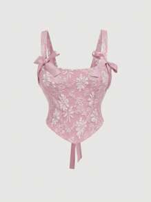 SHEIN MOD Plus Size Women Floral Jacquard Pink Camisole Tank Top,Valentine Day