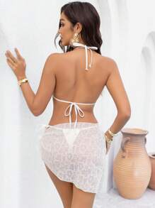 SHEIN Swim 3-częściowy damski seksowny jednolity zestaw bikini i spódnica Hater, letni strój plażowy