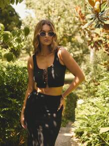 Aralina 1pc Women Solid Color Minimalist Style Skirt, Suitable For Summer