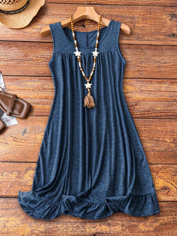 Plus Size Sleeveless Solid Color Casual Vacation Dress