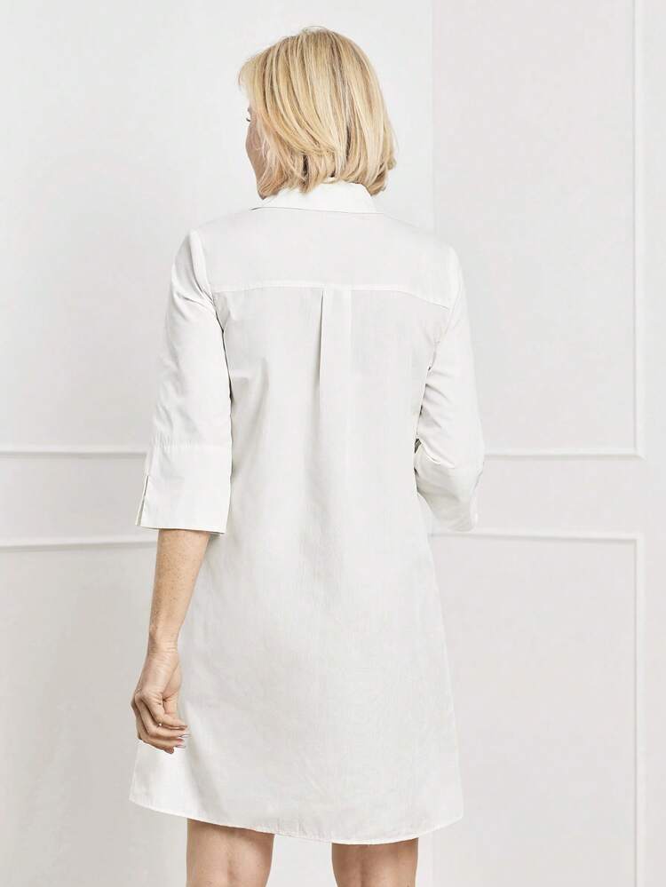Women's Casual Daily Wear Shirt Collar 3/4 Sleeve Slit Cuffs Short Dress For Spring/Summer White Dresses For Women