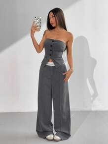 SHEIN EZwear Women's Simple Fashion Camisole Top And Long Pants Suit, Summer - Grey - View 4