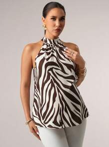 MaterniChic Summer Casual Zebra Print Maternity Halter Shirt