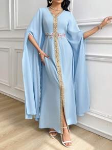 Al Najma 女士梭织边土耳其和阿拉伯长裙夏季女装领带优雅 - 綠色 - 查看 1