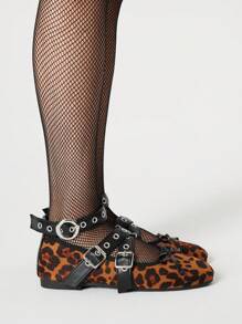 ROMWE Grunge Punk 女式系带黑色乐福鞋，铆钉玛丽珍平底鞋，柔软舒适的办公/工作鞋 - 彩色 - 查看 4