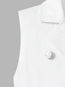 SHEIN Girls Elegant Commuter Sleeveless Lapel Collar Hollow Out Pleated Comfortable Textured Loose Jumpsuit - White - View 4