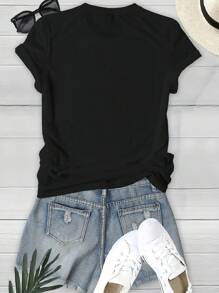 INAWLY 女士休闲标语印花修身 T 恤，夏季 - 黑色 - 查看 2