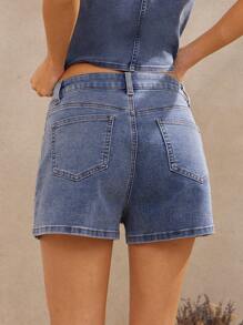 WESTFADE Western Cowgirl Summer Cherry Embroidered Mid Rise Relaxed Fit Denim Jean Shorts - Medium Wash - View 5