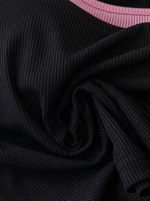 Chiquease Women's Contrast Color Block Mock Neck Short Sleeve Cropped T-Shirt