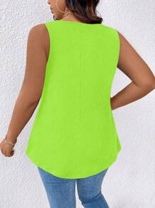 EMERY ROSE Plus Size Plain Color Casual Versatile Tank Top - Green - View 2