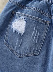 SHEIN LUNE 大码洗水破洞牛仔短裤