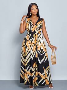 SOLERSUN Plus Size Women's Sleeveless Floral Elasticated Waist Maxi Dress For Summer Vacations And Everyday Wear - Black - View 6