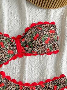 Swim Mod 2025 New Women 2Pcs/Set Random Cherry Floral Ruffle Bandeau Bikini Set, Sexy Beach Vacation Swimwear Set For Summer - Multicolor - View 3