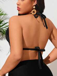 Swim Lushoire Plus Size Women Metal Accent One-Piece Swimwear Top, Multi-Color Print, Minimalist Daily/Holiday/Beach Wear For Summer - Multicolor - View 5