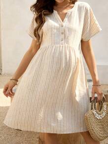 SHEIN Maternity Solid Color Short Sleeve Simple And Stylish Summer Dress